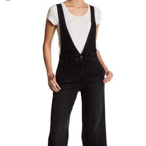 Free People Black Wide Leg A-Line Overalls